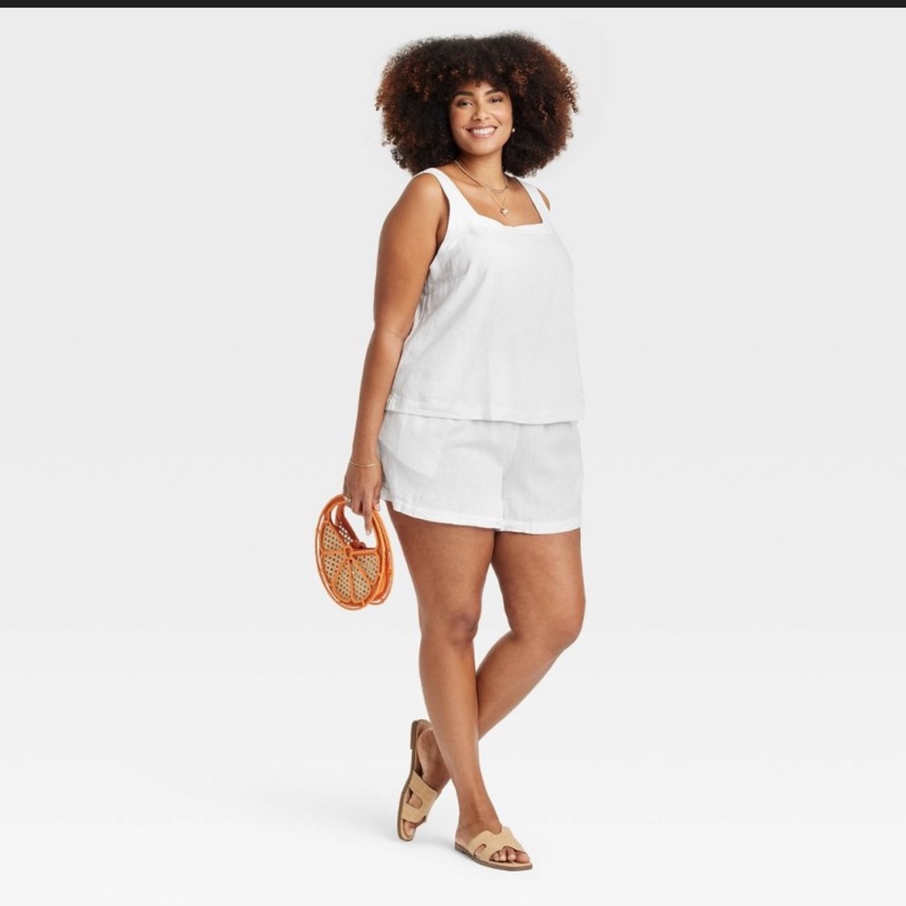 A NEW DAY  White Linen Tank Top